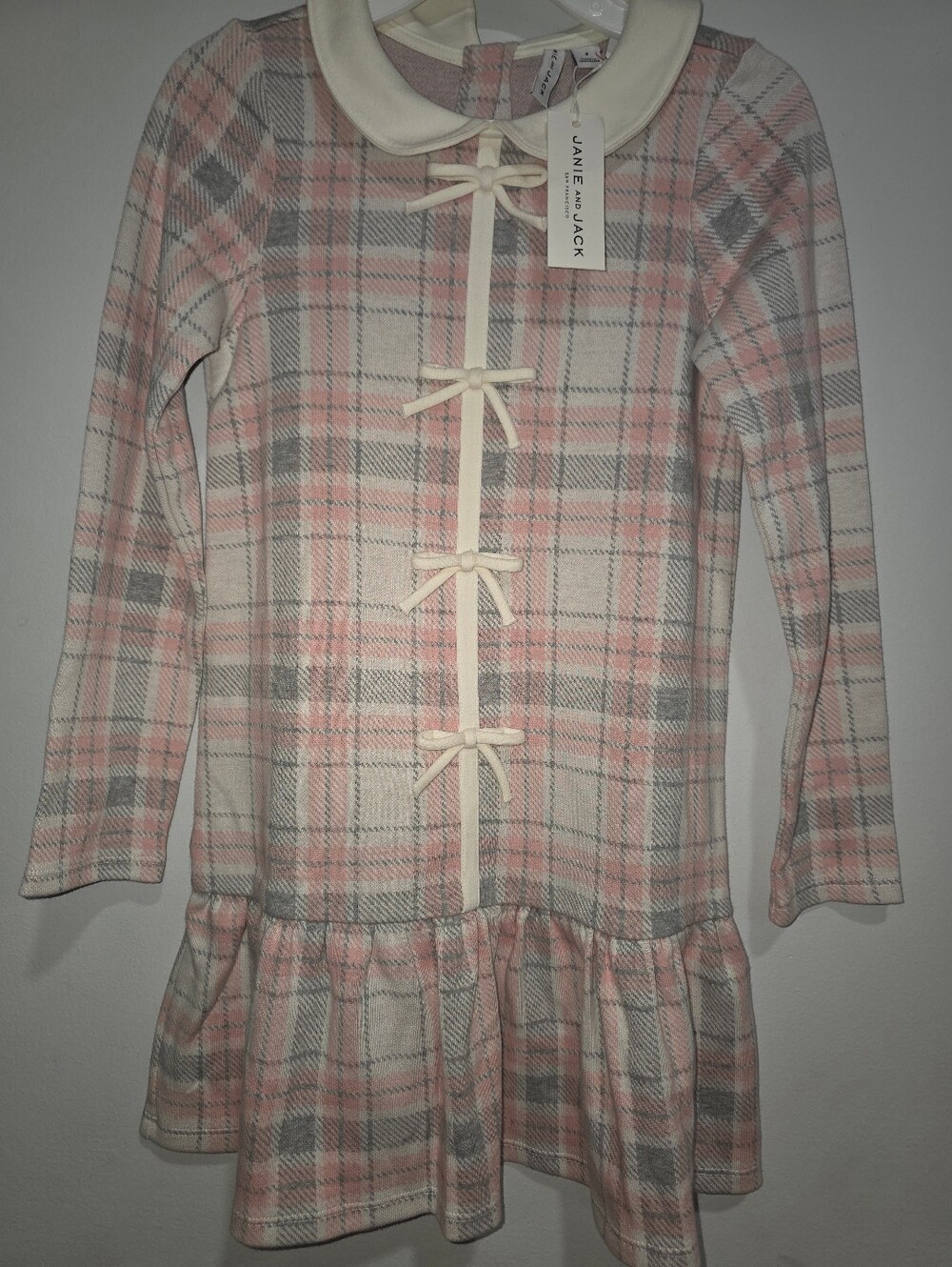 Janie and Jack Pink Plaid Bow-Front Kids Dress